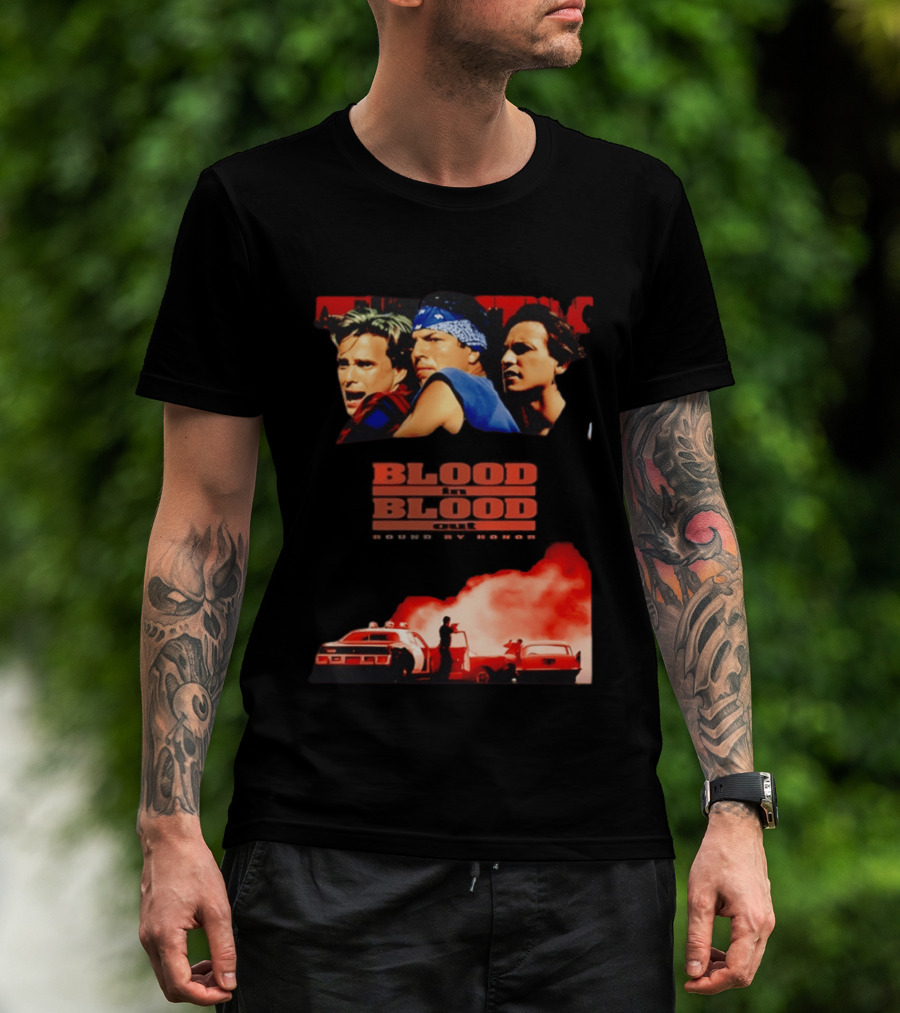 Blood In Blood Out Movie Latino Bound By Honor Dramatic Trio And Intense Action Scene T-Shirt