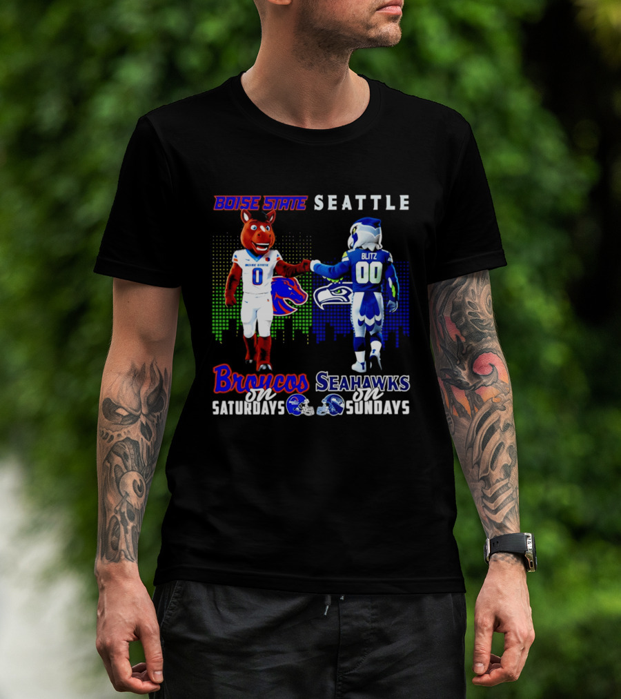 Boise State Broncos Saturdays Seattle Seahawks Sundays Skyline T-Shirt