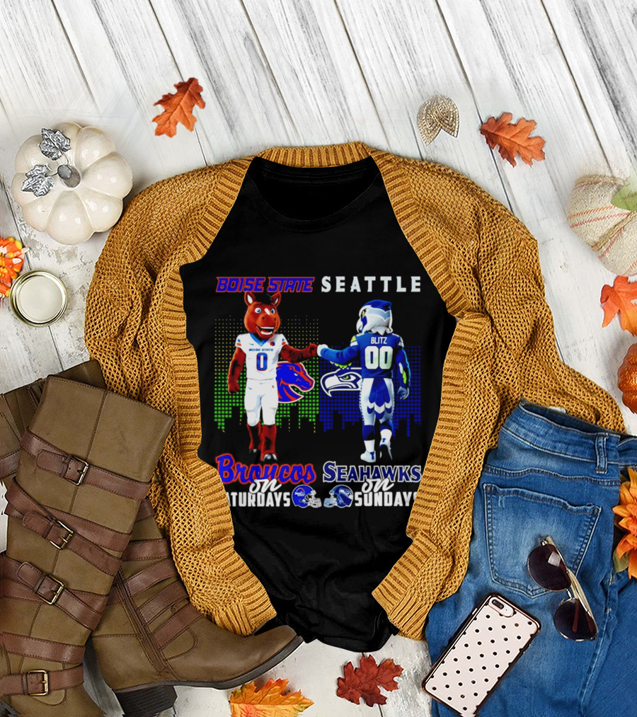 Boise State Broncos Saturdays Seattle Seahawks Sundays Skyline T-Shirt