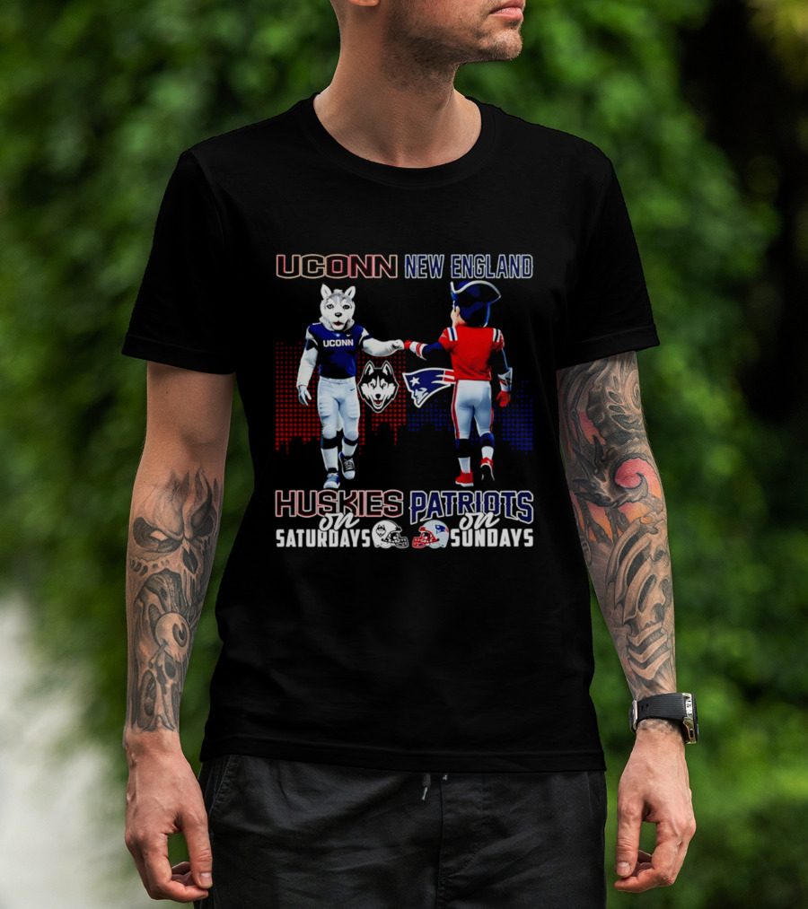 UConn Huskies On Saturdays New England Patriots On Sundays Skyline T-Shirt