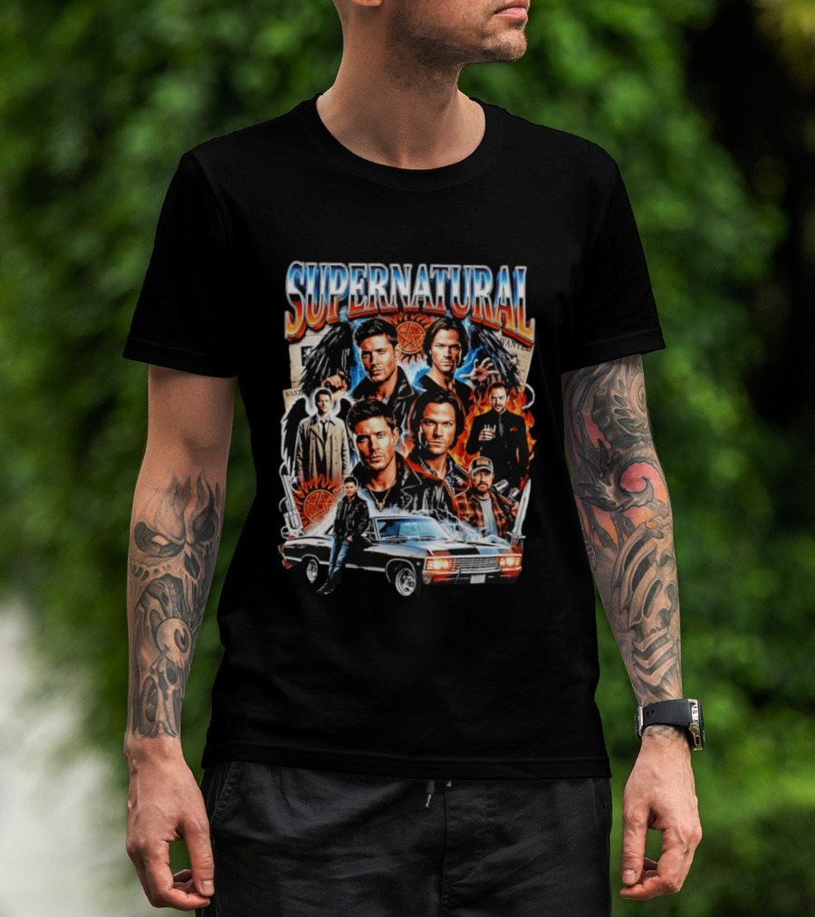 Supernatural Dean Sam Winchester Castiel Crowley Impala 67 Wanted Series T-Shirt