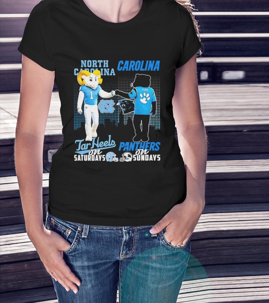 North Carolina Tar Heels Saturdays Carolina Panthers Sundays Skyline T-Shirt