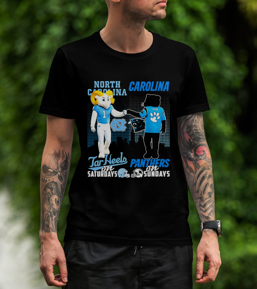 North Carolina Tar Heels Saturdays Carolina Panthers Sundays Skyline T-Shirt