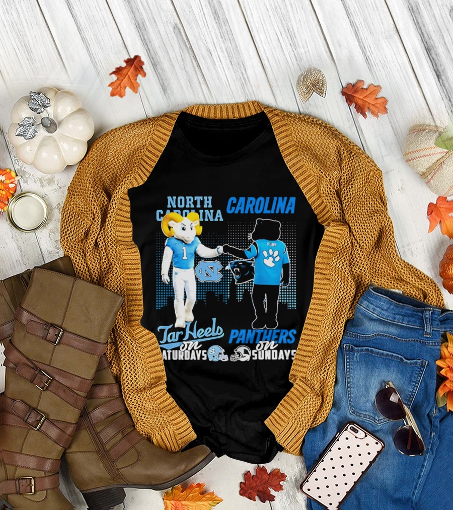 North Carolina Tar Heels Saturdays Carolina Panthers Sundays Skyline T-Shirt