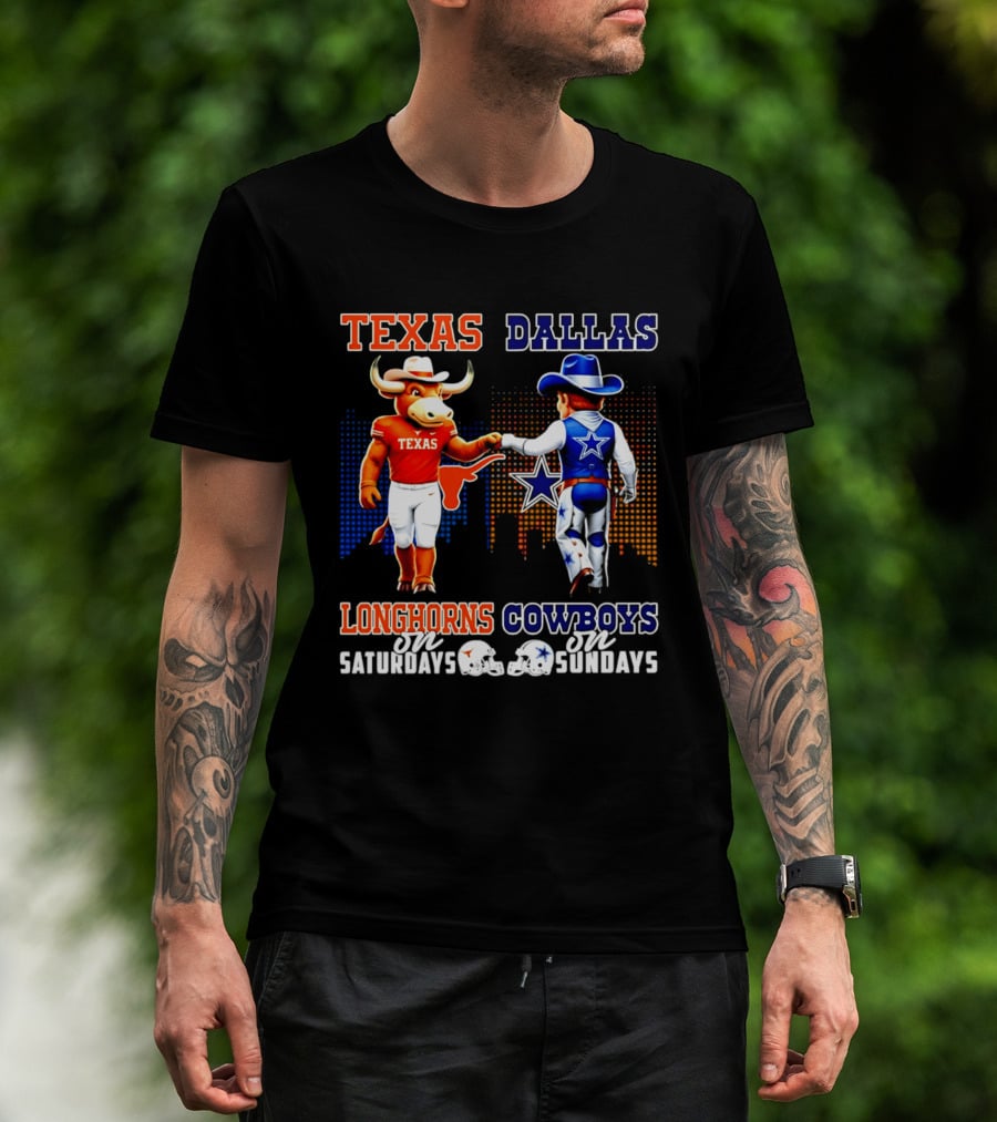 Texas Longhorns Saturdays Dallas Cowboys Sundays Skyline T-Shirt
