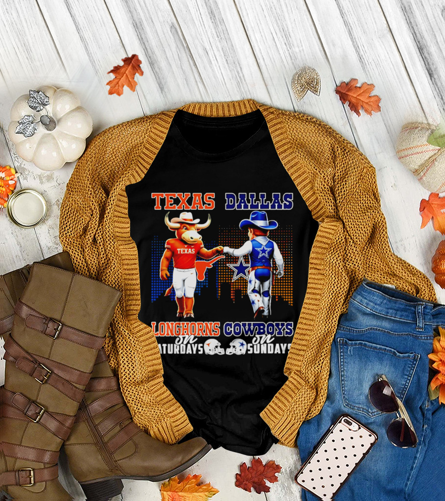 Texas Longhorns Saturdays Dallas Cowboys Sundays Skyline T-Shirt