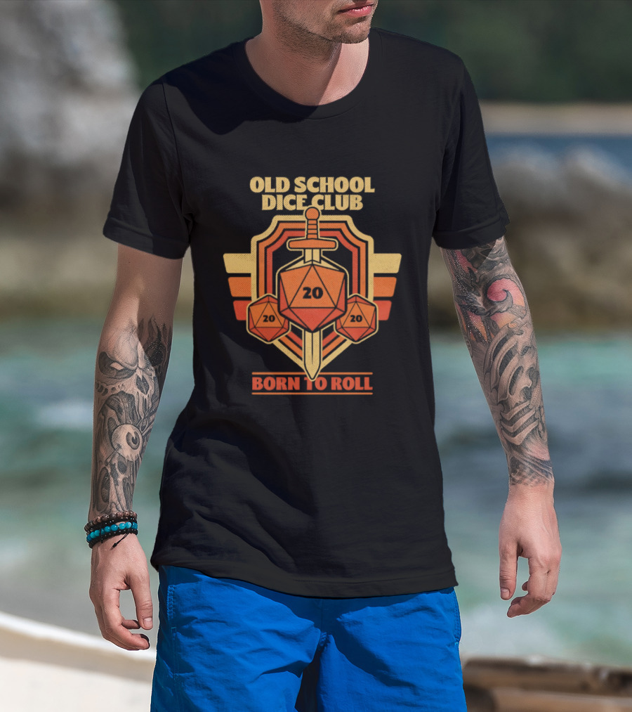 Old School Dice Club 20 Sword And Dice Born To Roll T-Shirt