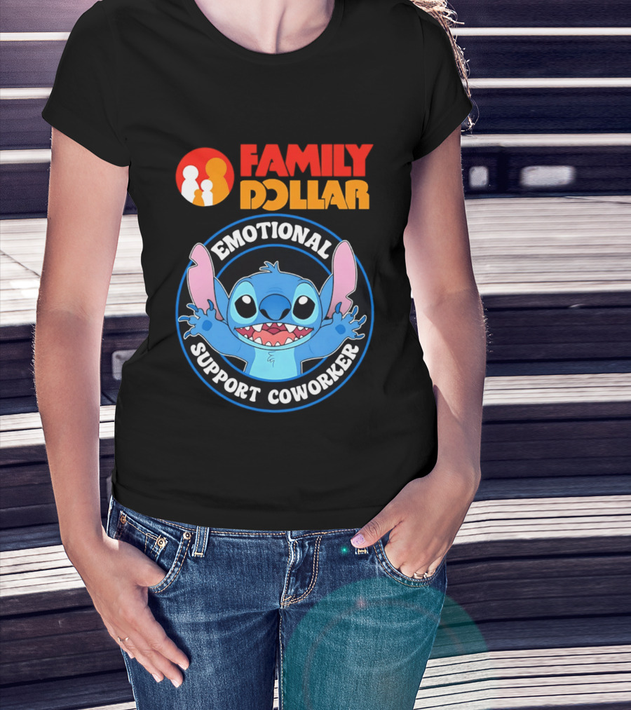 Family Dollar Emotional Support Coworker Stitch T-Shirt