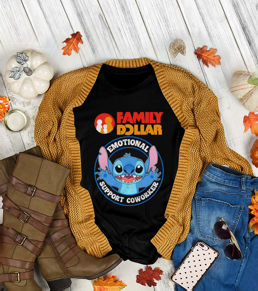 Family Dollar Emotional Support Coworker Stitch T-Shirt