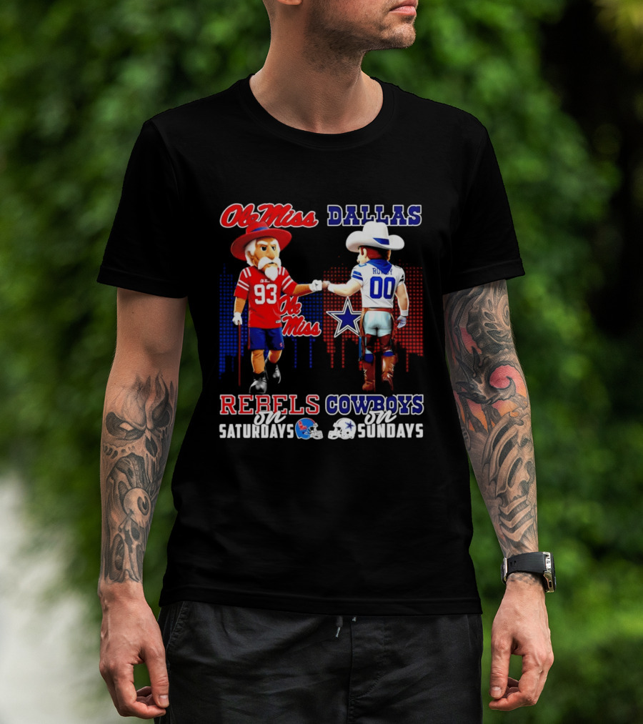 Ole Miss Rebels Saturdays Vs Dallas Cowboys Sundays Unity Skyline T-Shirt