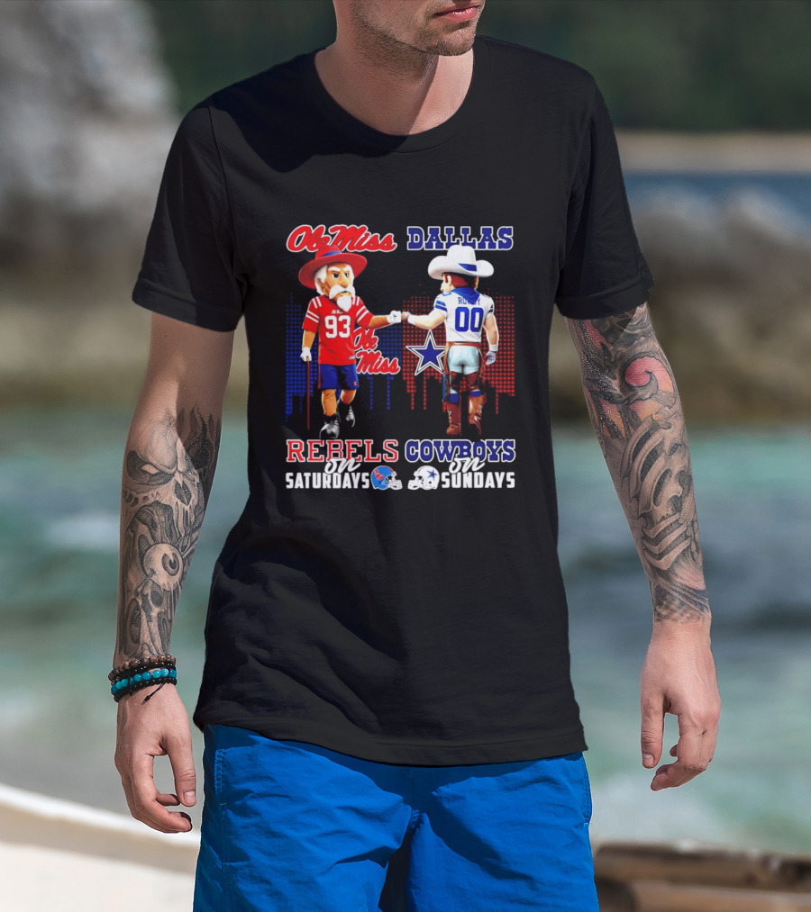 Ole Miss Rebels Saturdays Vs Dallas Cowboys Sundays Unity Skyline T-Shirt
