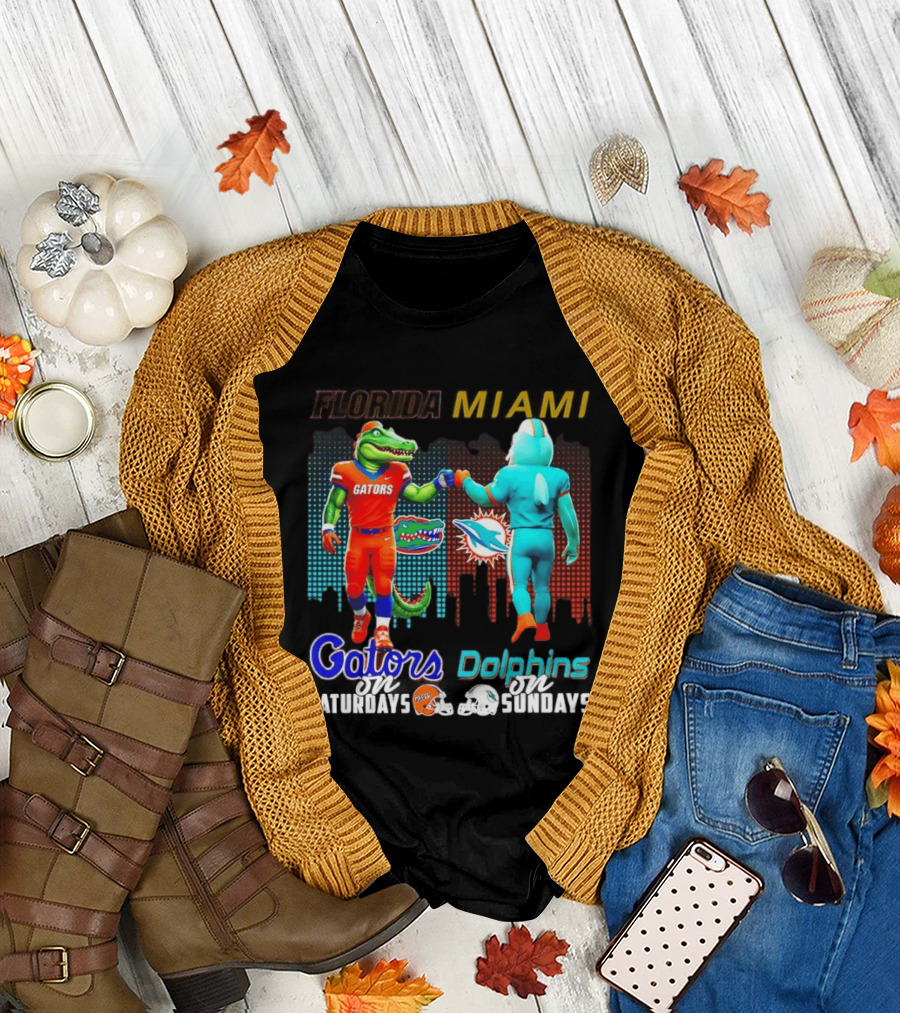 Florida Gators Saturdays Miami Dolphins Sundays Skyline Football Rivalry T-Shirt