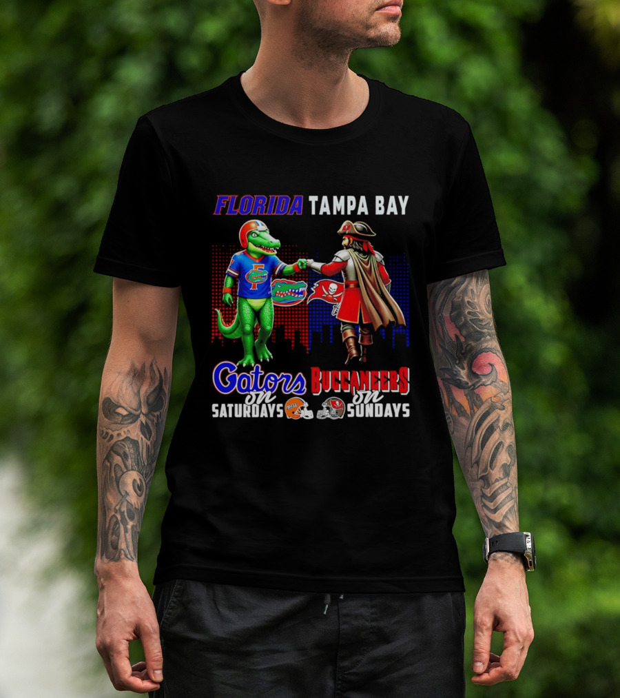 Florida Gators Saturdays Tampa Bay Buccaneers Sundays Fist Bump Skyline T-Shirt