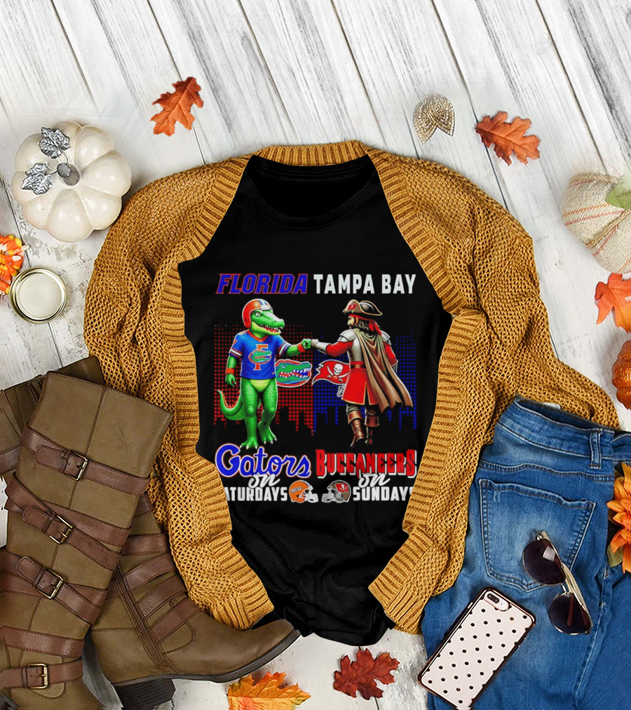 Florida Gators Saturdays Tampa Bay Buccaneers Sundays Fist Bump Skyline T-Shirt
