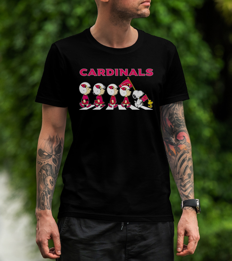 Peanuts X Arizona Cardinals Woodstock Snoopy Football Abbey Road Flag T-Shirt