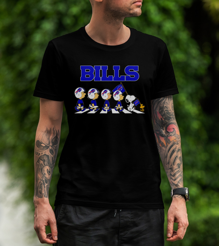 Peanuts Buffalo Bills Football Flag Abbey Road Walking T-Shirt