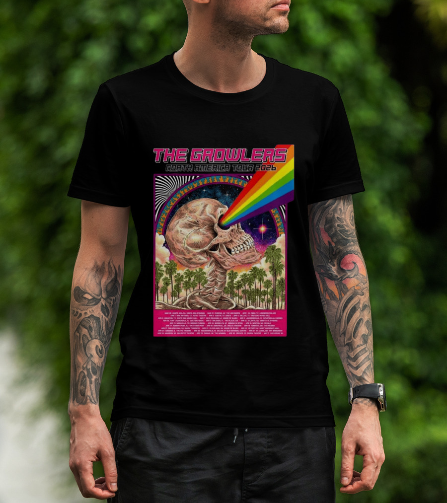 The Growlers North America Tour 2026 Psychedelic Skull With Rainbow Beam T-Shirt
