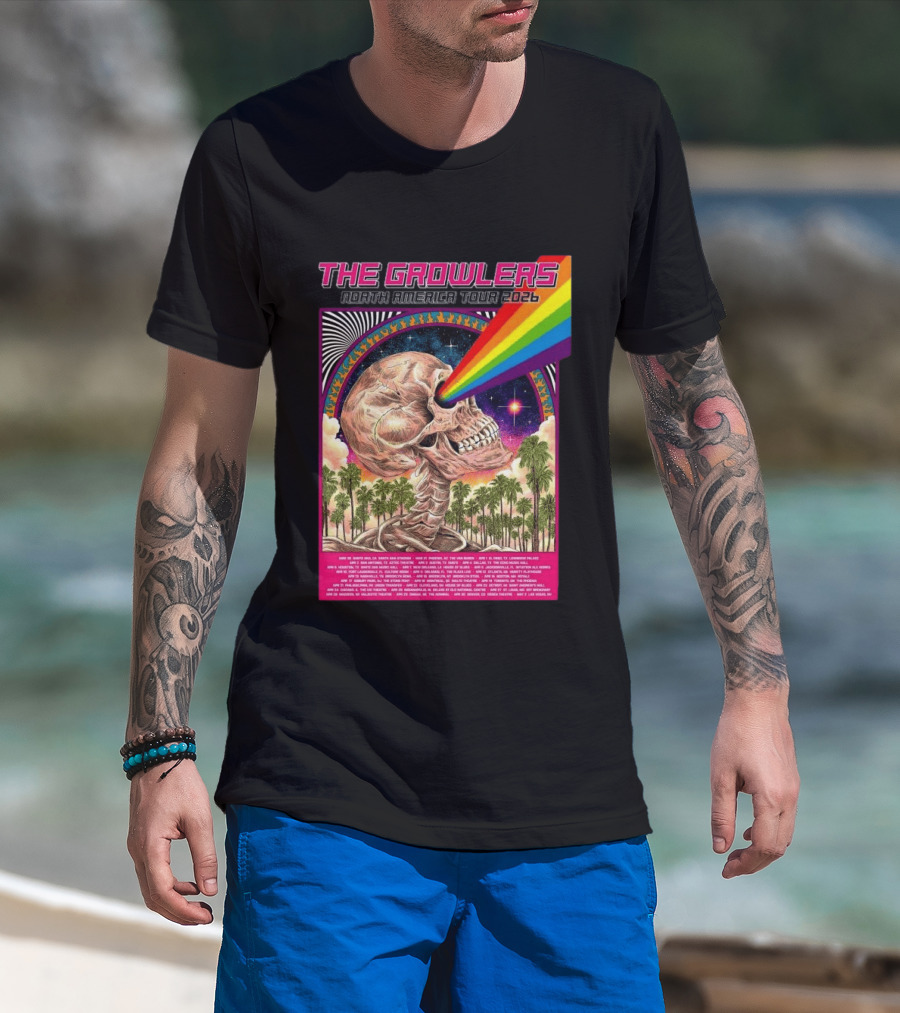 The Growlers North America Tour 2026 Psychedelic Skull With Rainbow Beam T-Shirt