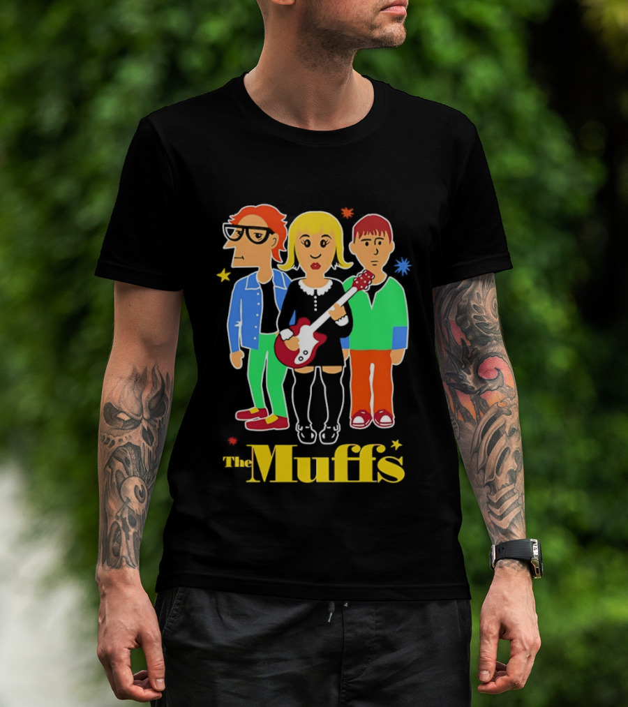 The Muffs Cartoon Characters Ronnie Kim And Roy Playing Guitar T-Shirt