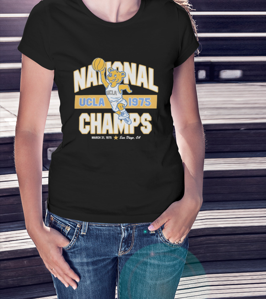 UCLA Bruins National Champs 1975 March 31 San Diego Basketball Bear T-Shirt