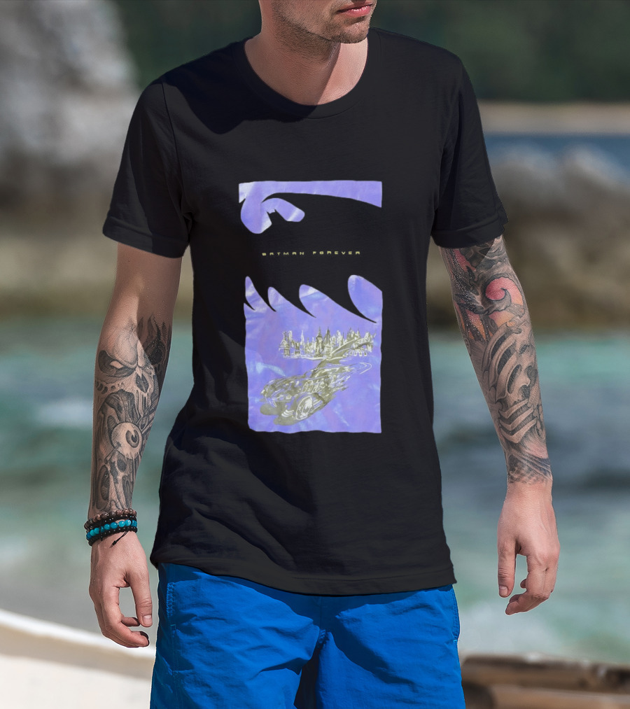 Photos Of A Batman Forever Gotham City Skyline Batmobile T-Shirt