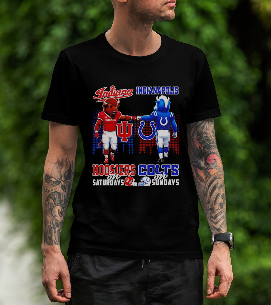 Indiana Hoosiers Saturdays Vs Indianapolis Colts Sundays Skyline Football T-Shirt