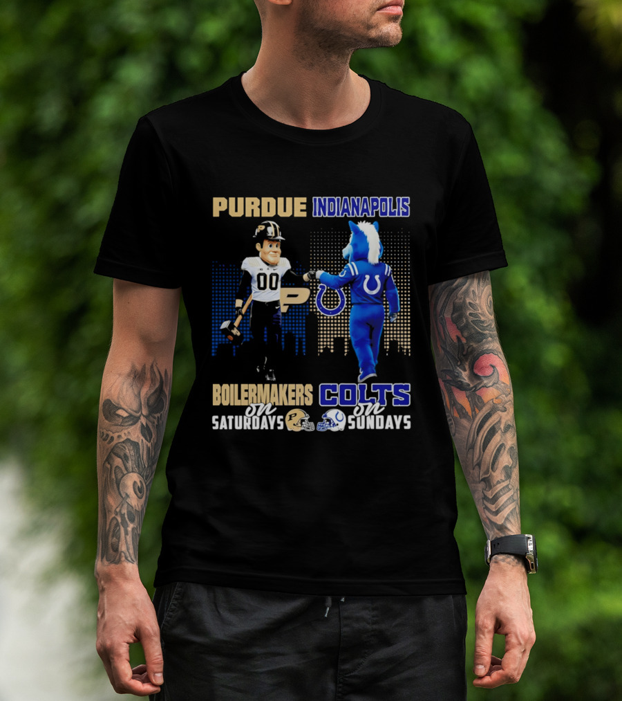 Purdue Boilermakers Saturdays Indianapolis Colts Sundays Skyline T-Shirt