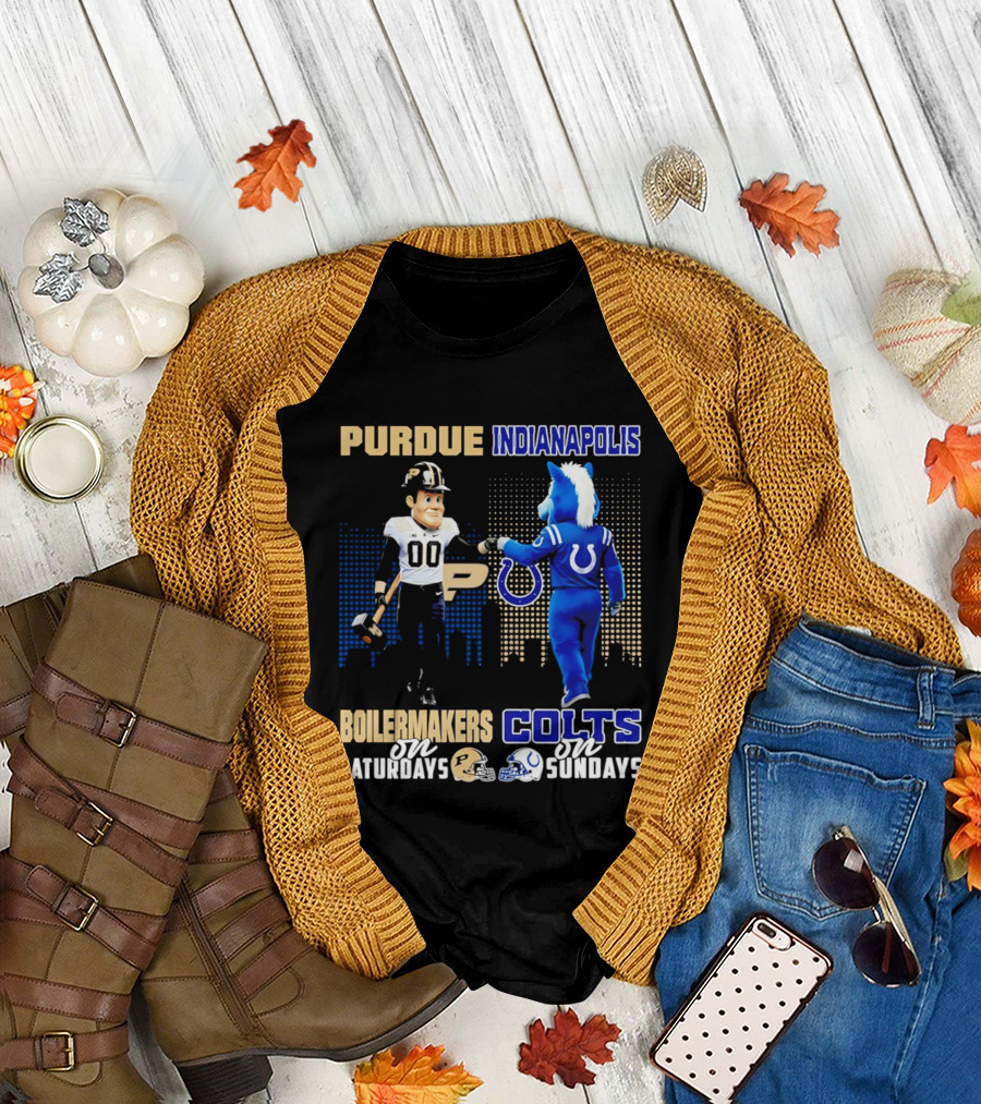 Purdue Boilermakers Saturdays Indianapolis Colts Sundays Skyline T-Shirt
