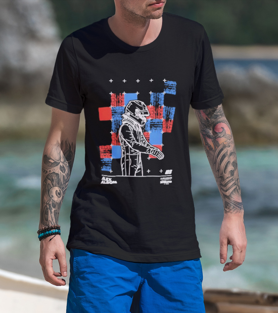 Rokit Williams Racing Reflo Alex Albon Racing Suit And Helmet Red Blue White T-Shirt