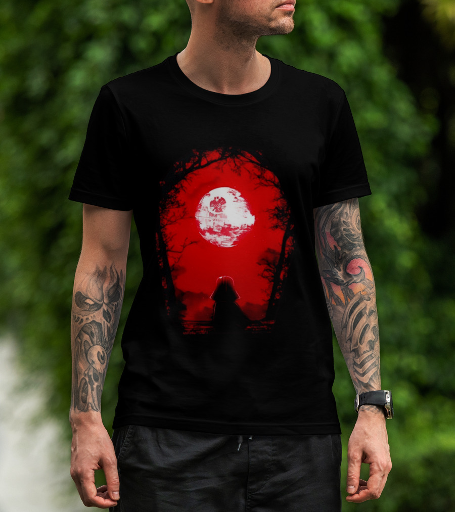 Darth Vader Blood Moon Dark Side Negative Forest Scene T-Shirt