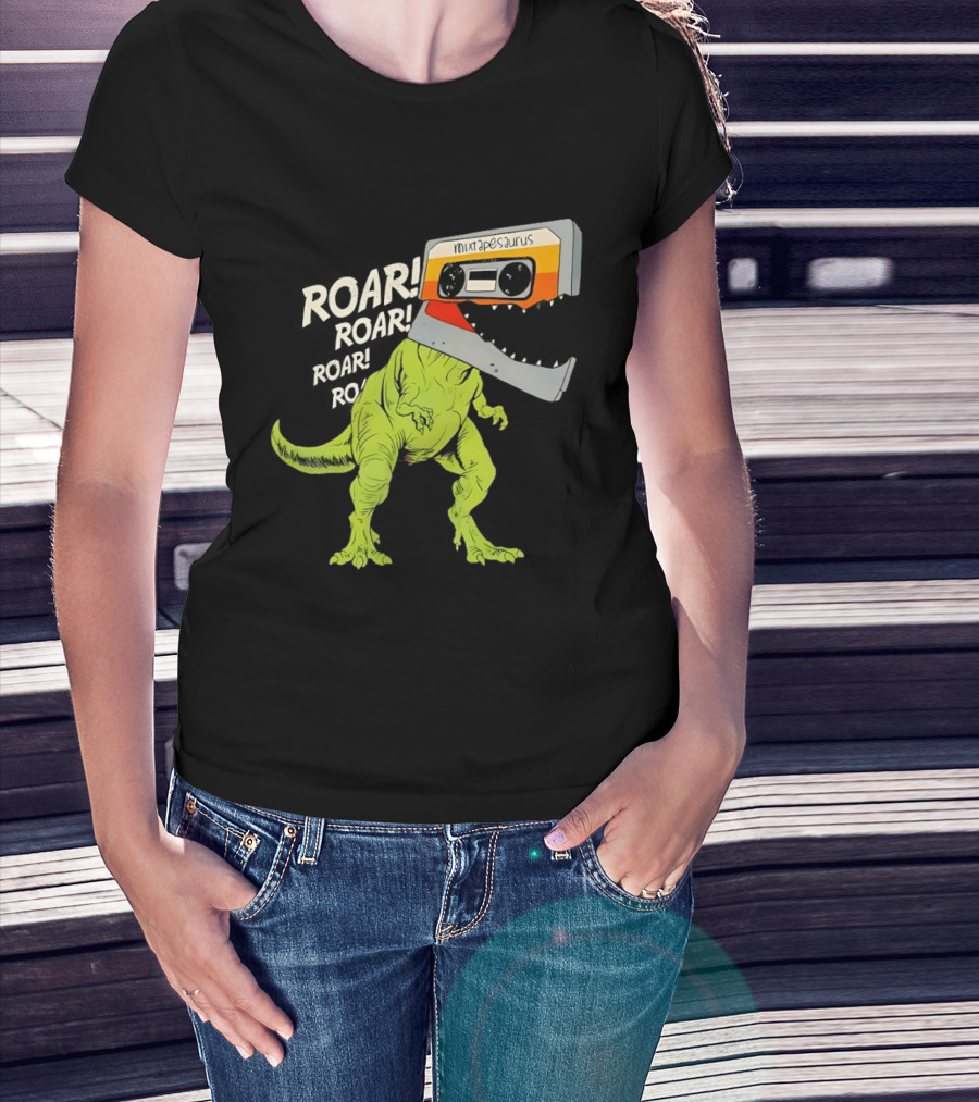 Mixtapesaurus Dinosaur Roar Mixtape Cassette Head T-Shirt