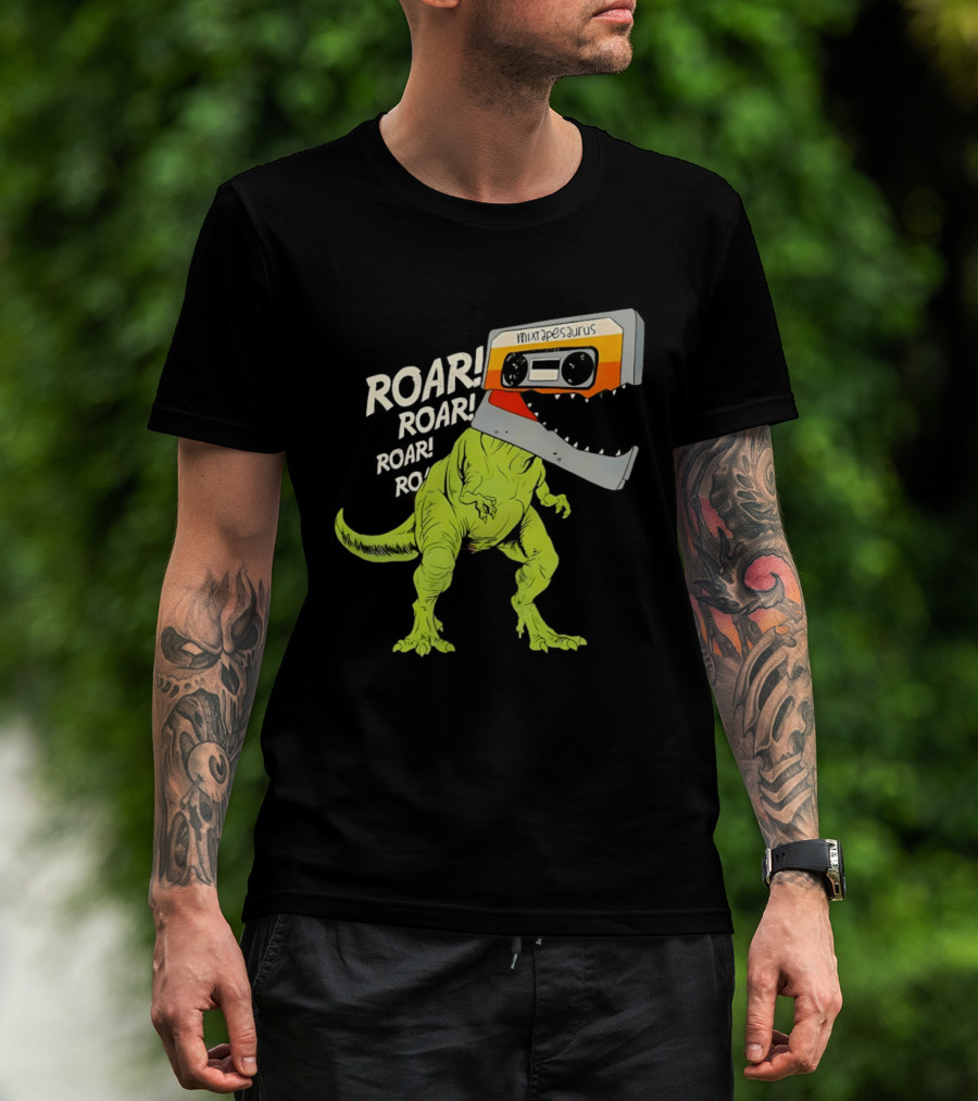 Mixtapesaurus Dinosaur Roar Mixtape Cassette Head T-Shirt