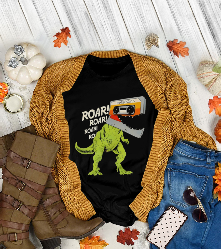 Mixtapesaurus Dinosaur Roar Mixtape Cassette Head T-Shirt