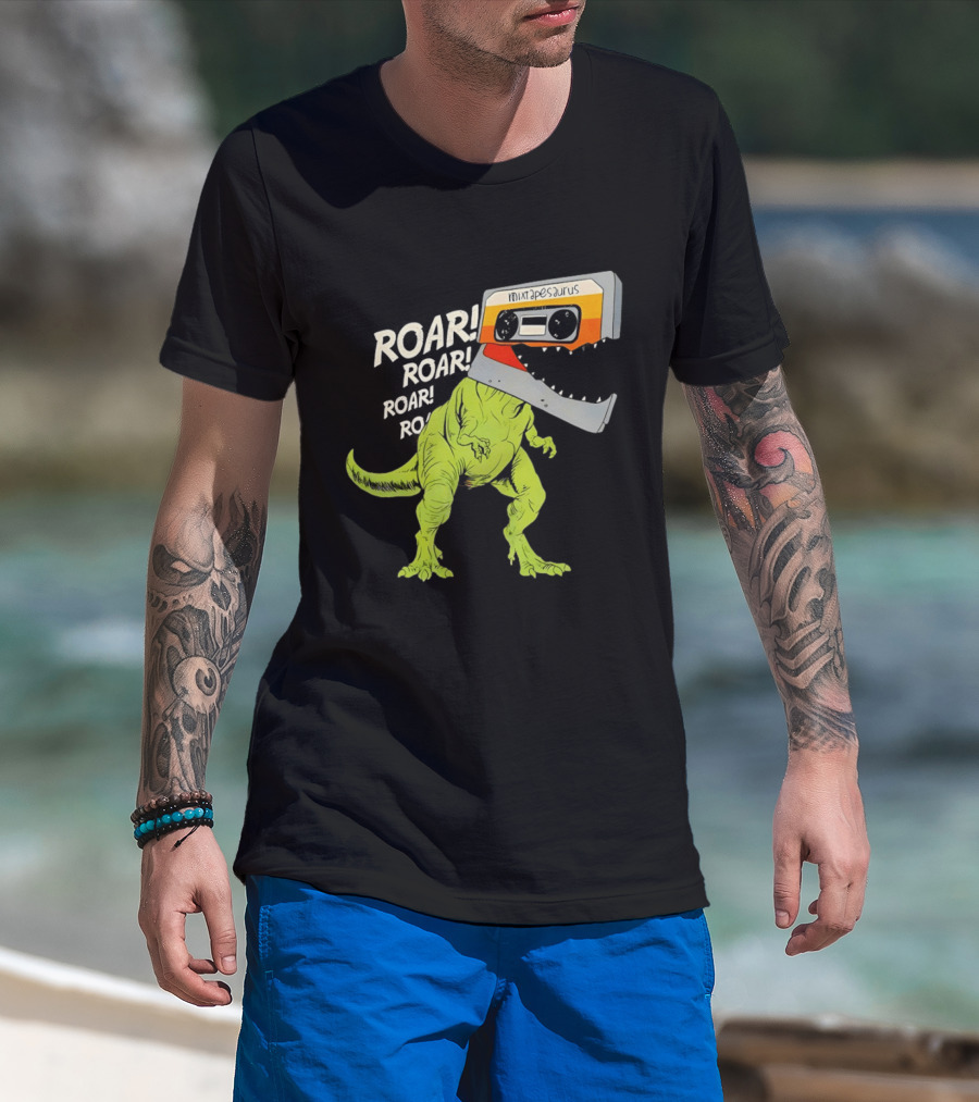 Mixtapesaurus Dinosaur Roar Mixtape Cassette Head T-Shirt
