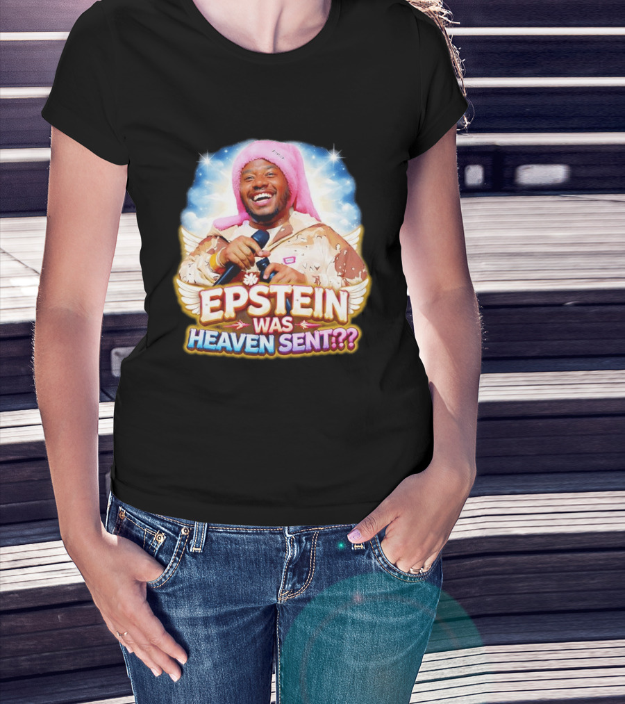 Epstein Was Heaven Sent Pink Hat Smiling Man With Microphone And Camouflage Jacket T-Shirt