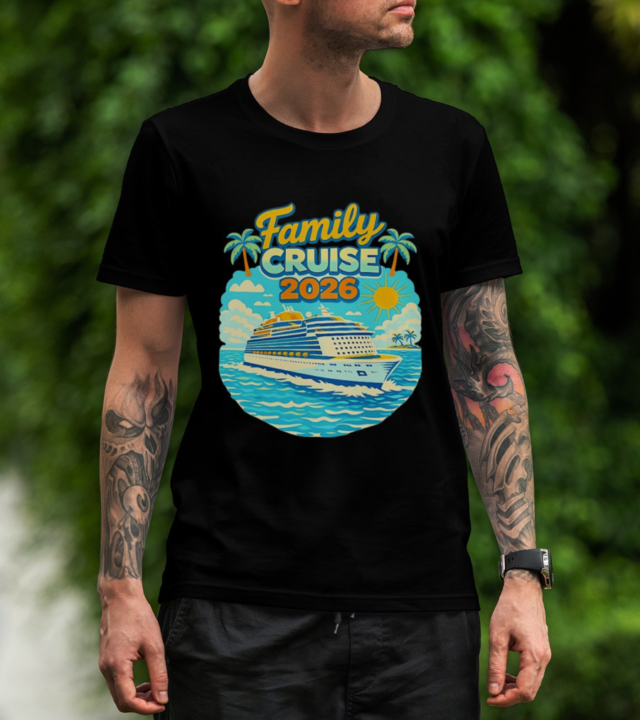 Family Cruise 2026 Vacation Matching Travel Trip Ship Ocean Palm Trees Sun T-Shirt