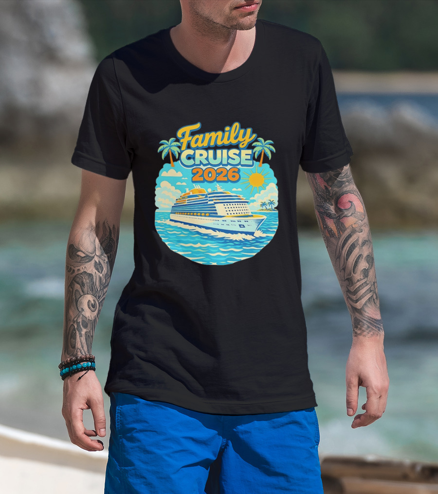 Family Cruise 2026 Vacation Matching Travel Trip Ship Ocean Palm Trees Sun T-Shirt