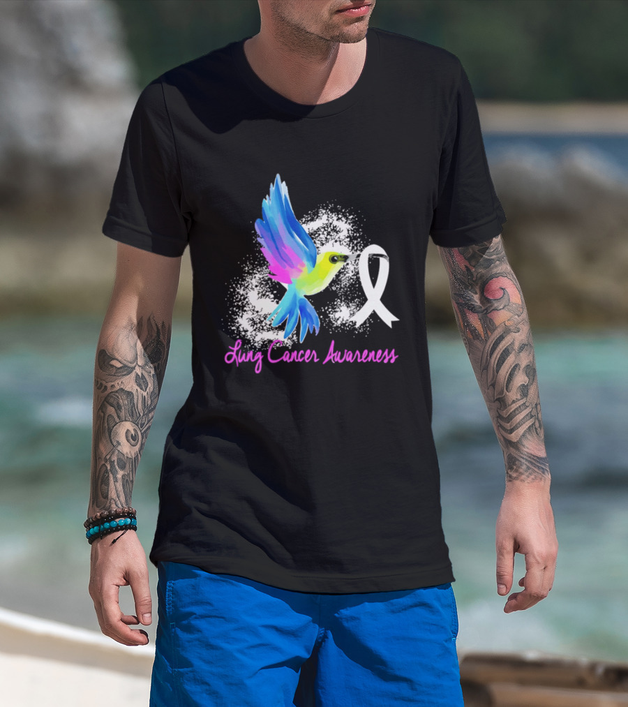 Lung Cancer Awareness Hummingbird With White Ribbon T-Shirt