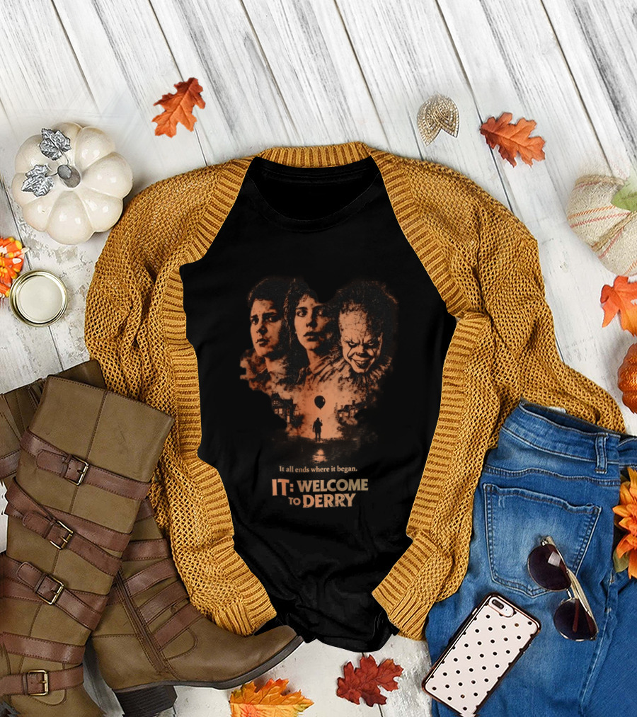 It All Ends Where It Began Welcome to Derry Floating Balloon and Eerie Town T-Shirt