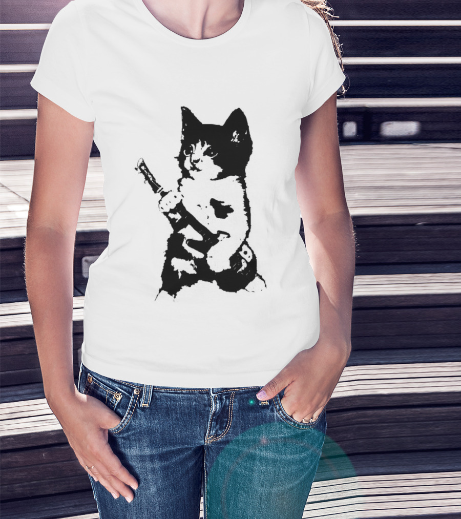 Rockstar Kitten Cat Playing Guitar Feline Musician T-Shirt