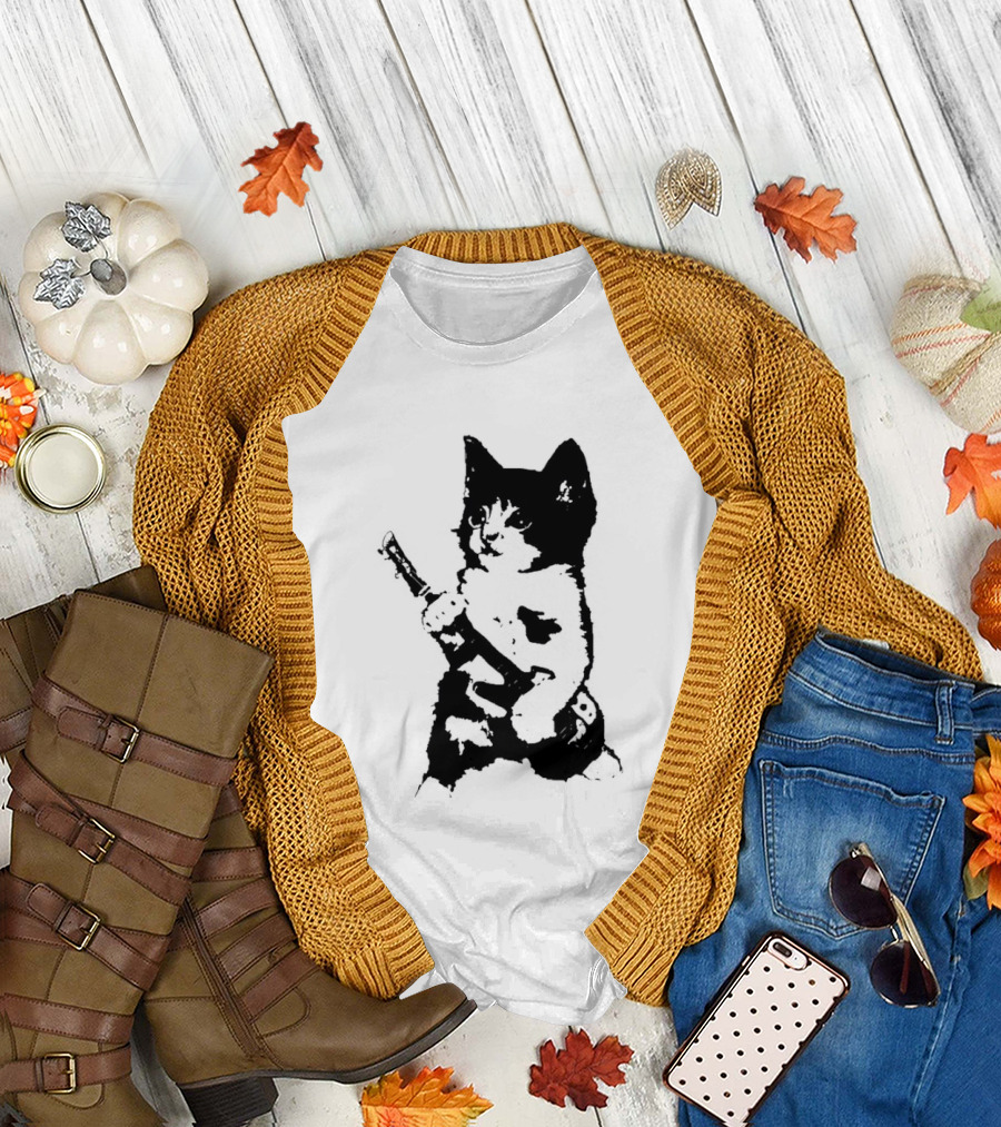 Rockstar Kitten Cat Playing Guitar Feline Musician T-Shirt