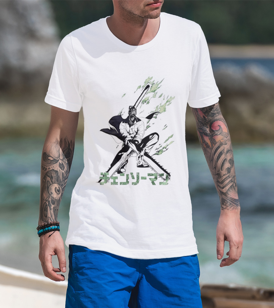 Chainsaw Man Katana Duel Anime Flames Japanese T-Shirt