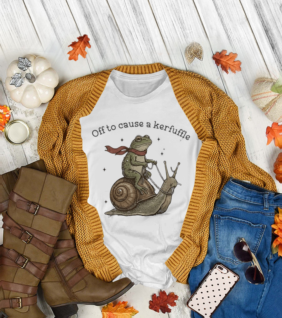 Off to Cause a Kerfuffle Frog Riding Snail Adventure T-Shirt