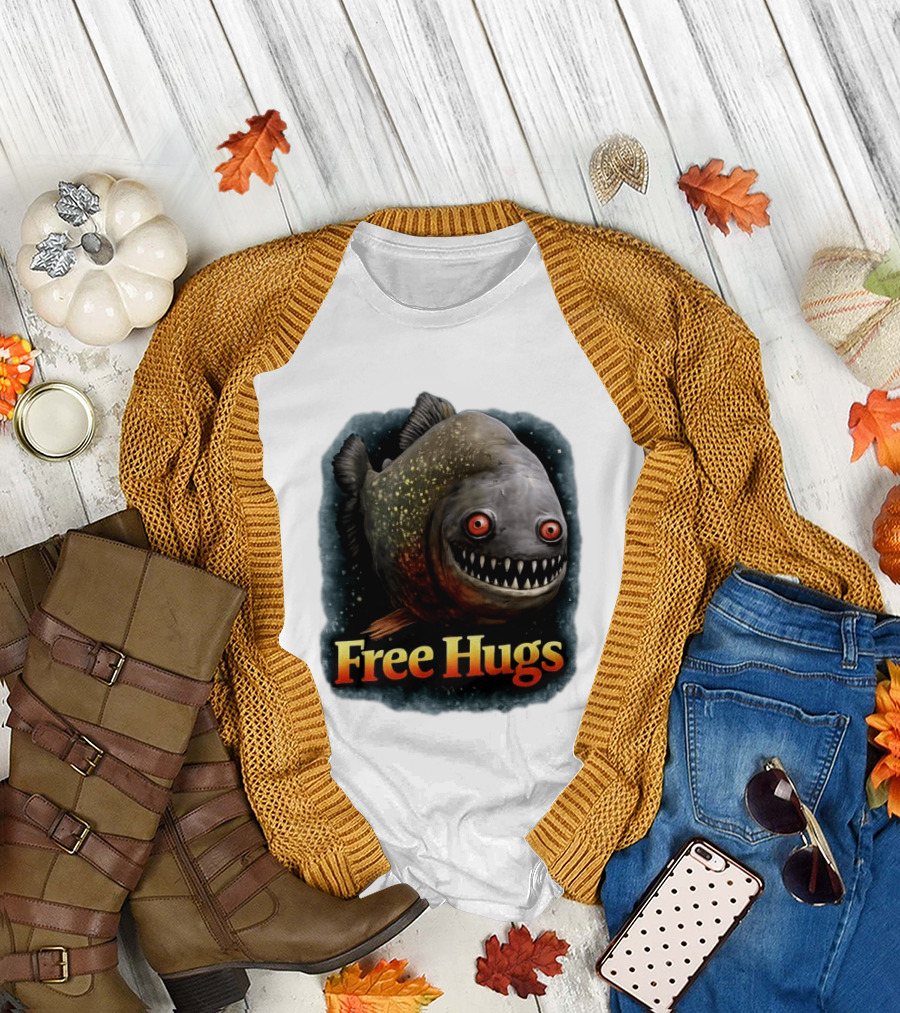 Piranha Free Hugs Creepy Fish Joke T-Shirt