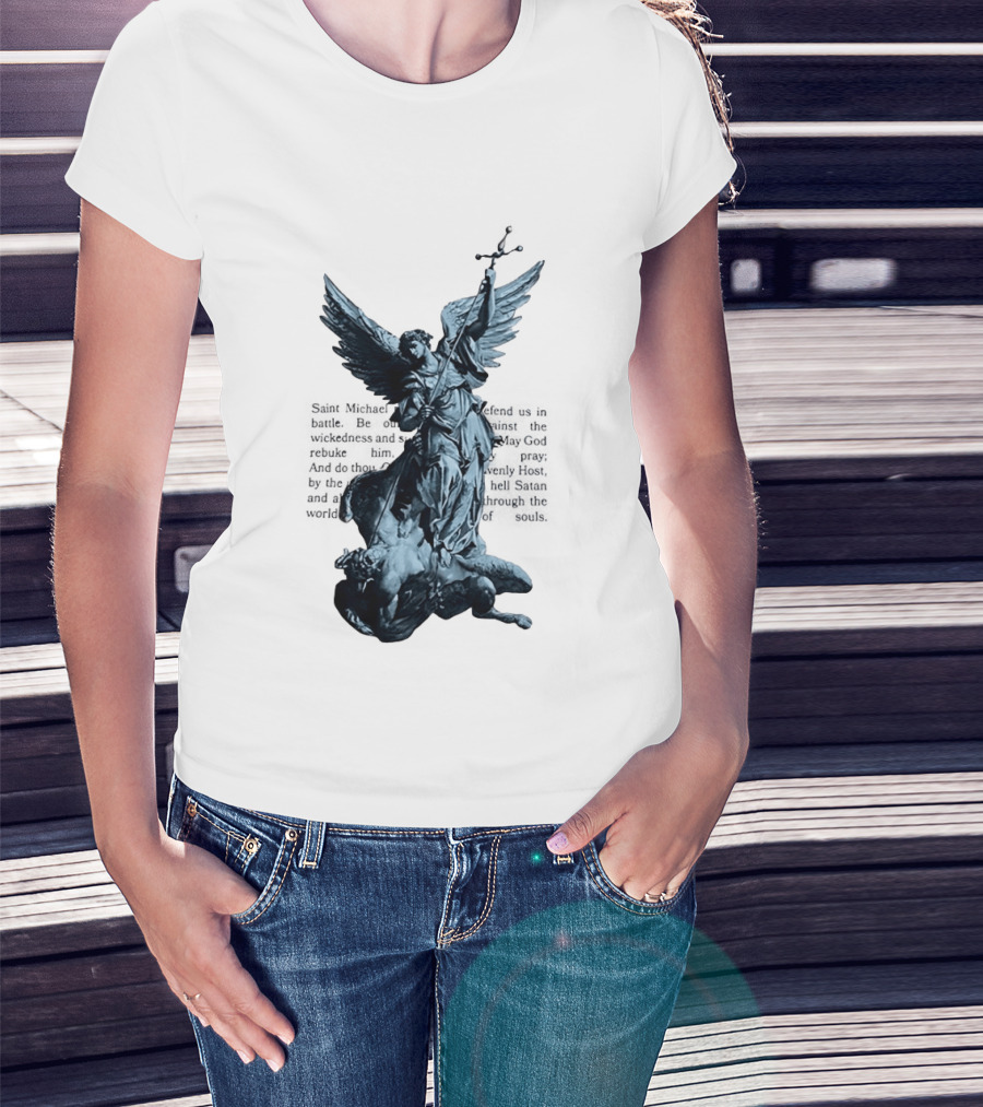 Saint Michael Overcoming Satan With Sword And Wings T-Shirt