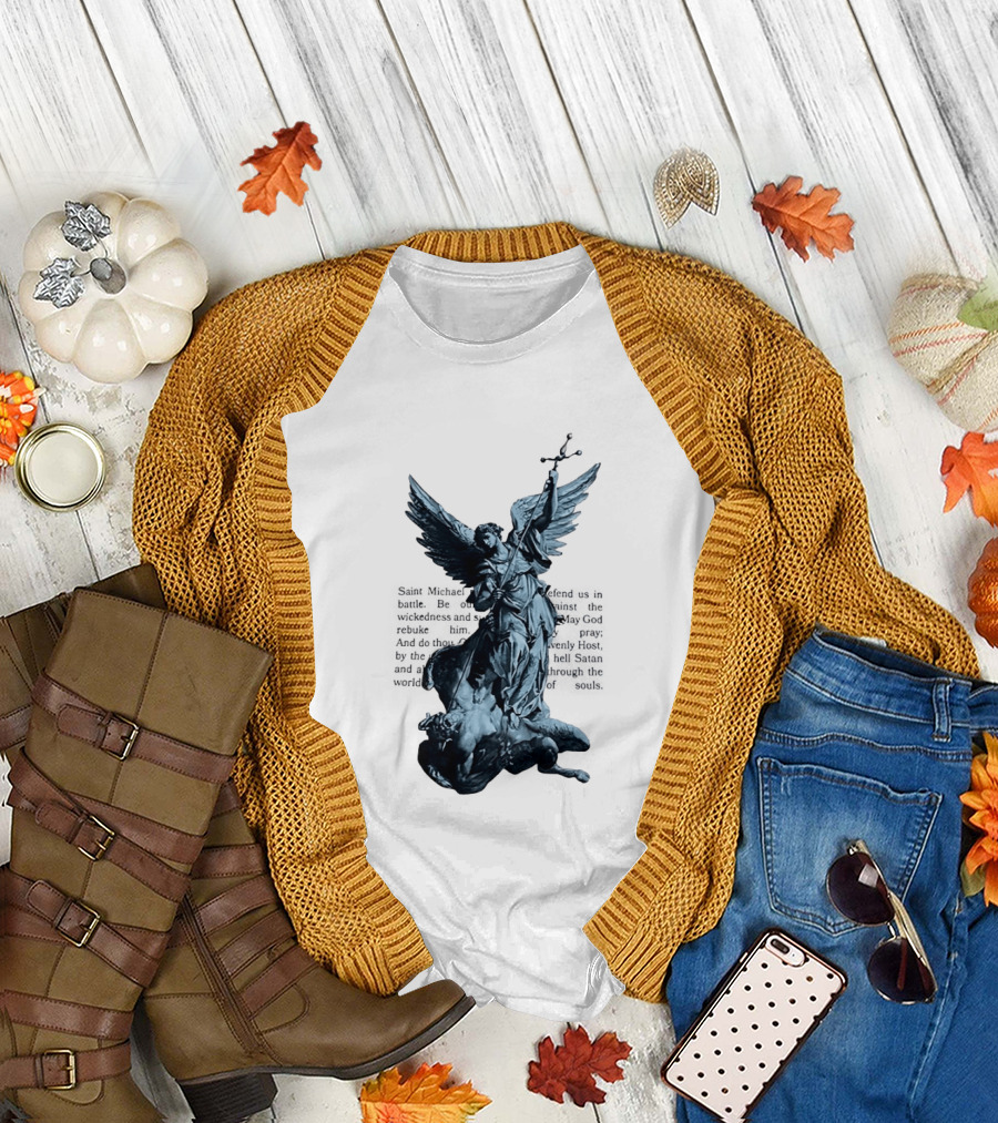 Saint Michael Overcoming Satan with Sword and Wings T-Shirt