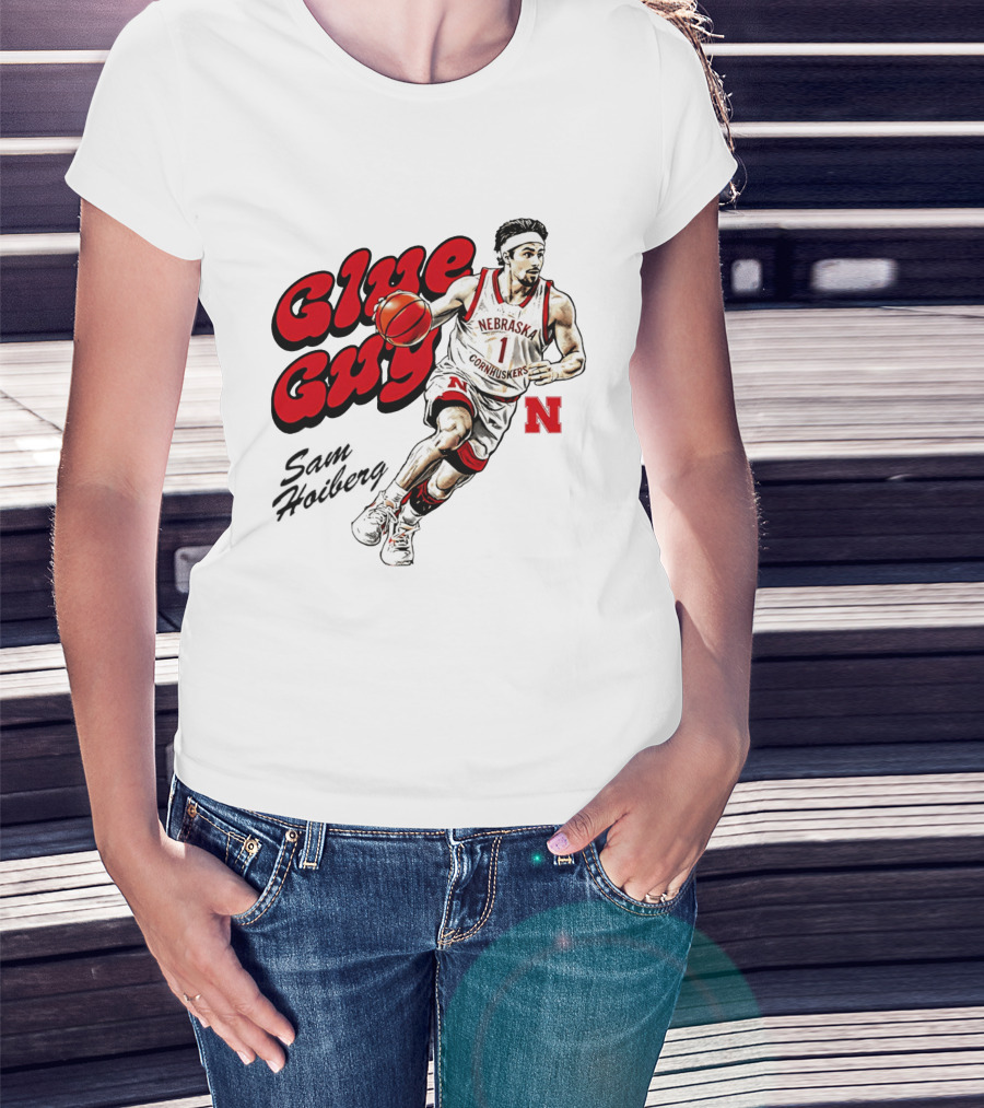 Nebraska Cornhuskers Glue Guy Sam Hoiberg Cartoon Basketball Player T-Shirt