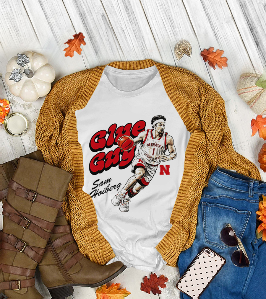 Nebraska Cornhuskers Glue Guy Sam Hoiberg Cartoon Basketball Player T-Shirt