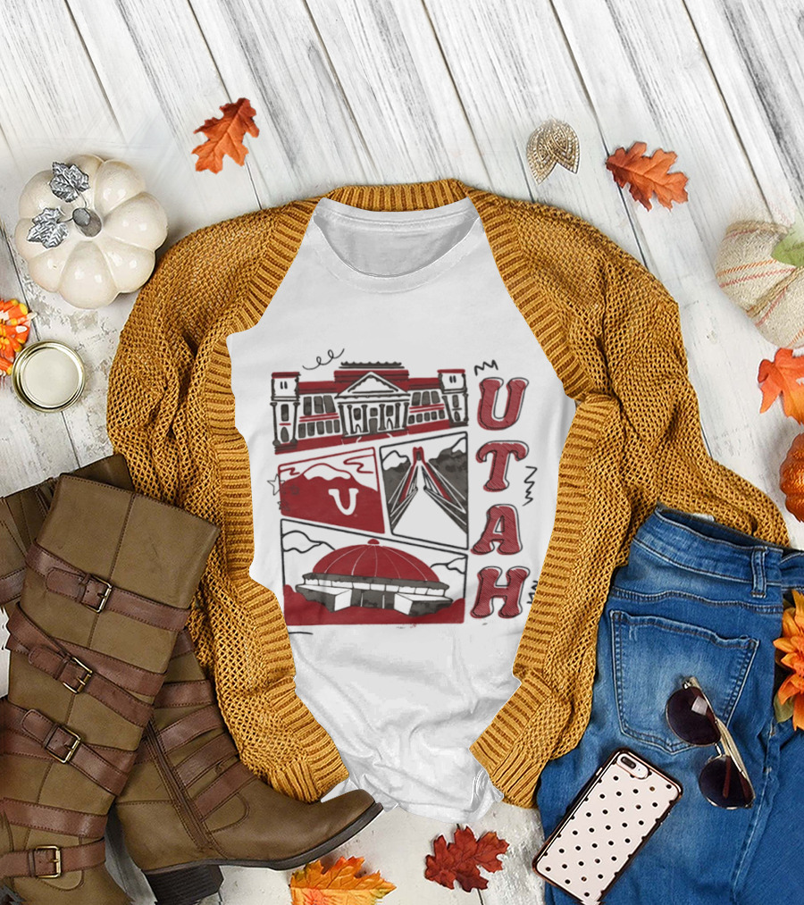 Utah Utes Campus Landmarks Huntsman Center Graphic Red T-Shirt