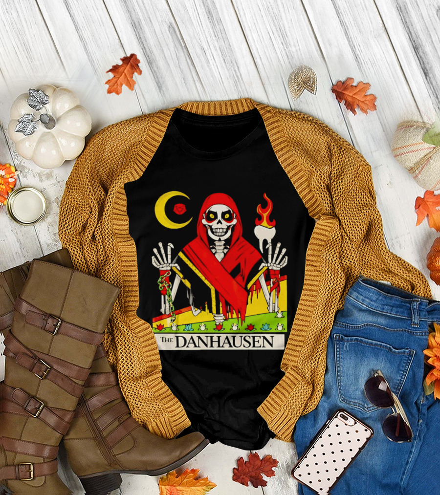 Skeleton in Red Outfit with Cursed WWE Tooth Danhausen T-Shirt